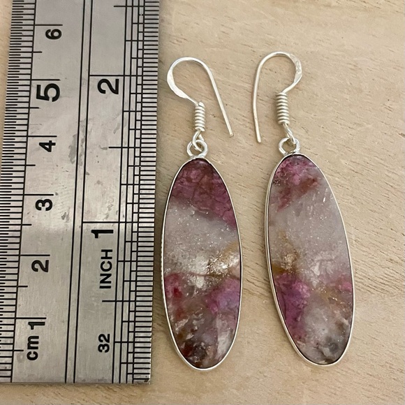 RARE Cobalt Calcite Silver Earrings in Sterling Silver Overlay Earrings 925 - Picture 3 of 4